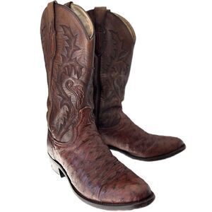 Vintage Dan Post Full Quill Ostrich Cowboy Boots Men's 8EW Handcrafted Exotic